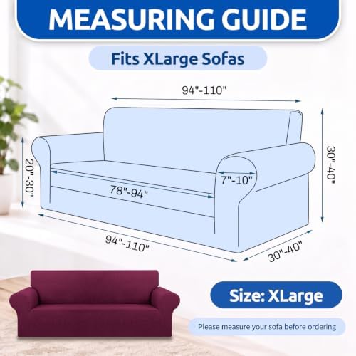 KEKUOU Stretch Oversized Couch Covers for Sofa Slipcover,Wine