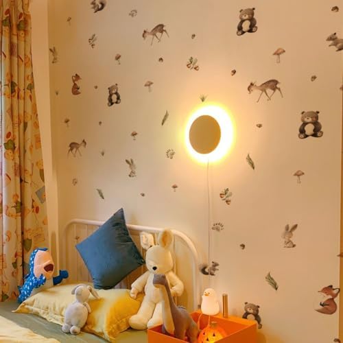 Woodland Animal Wall Stickers,Adorable Woodland Nursery Decals Decor,Animals Bear, Fox, Deer, Mushroom Peel and Stick Wall Decals ，Baby Nursery Kids Bedroom Living Room Decor