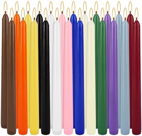 YOROXRG 24 Colored Taper Candles, 7-8 Hours Burn Time, Unscented, Smokeless and Dripless, 0.75 x 10 Inch Dinner Candle Set for Household, Wedding, Party and Home Décor Candlesticks