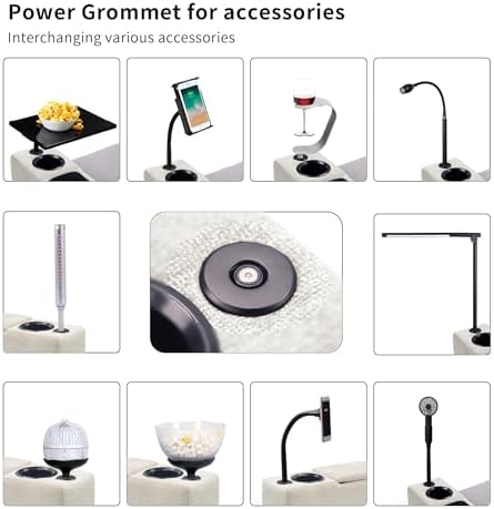 Removable Sofa Armrest, Dual Cup Holders Large Size Multifunctional Couch Caddy Storage Arm Rest with Power Wireless Charging Stand & LED Reading Light for Sofa Middle Seat Parts