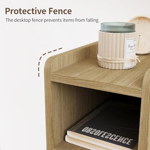 7.8" Narrow Nightstand Set of 2 with 2 Drawers & Open Storage,Oak