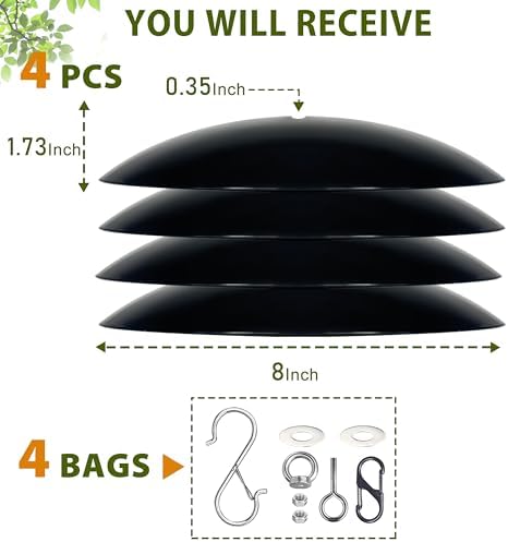 8-Inch Mini Hummingbird Feeder Rain Guard,Bird Feeder Dome Guard,Squirrel Baffle for Hanging Feeder in the Outdoors (Black), 4 Pack