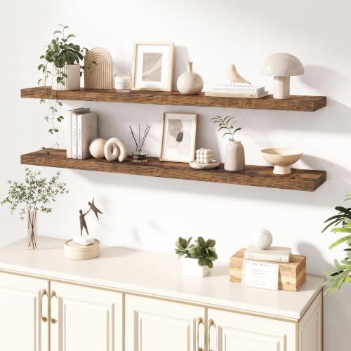 Dreamland 55 in Wall Mounted Wood Floating Shelves, Rustic Brown, 2 Pack
