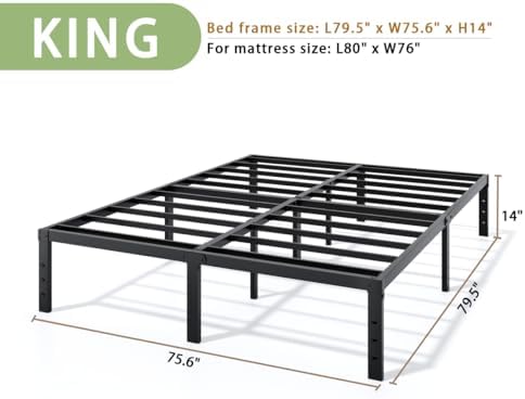 LUMUNANCE Metal Bed Frame King Size 14 Inch with Underbed Storage Space