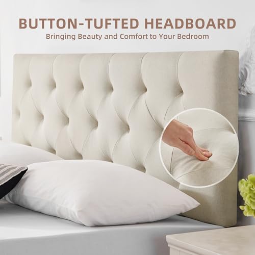 Linen Headboard King Size, Adjustable Height Headboard 37-51 in, Beige