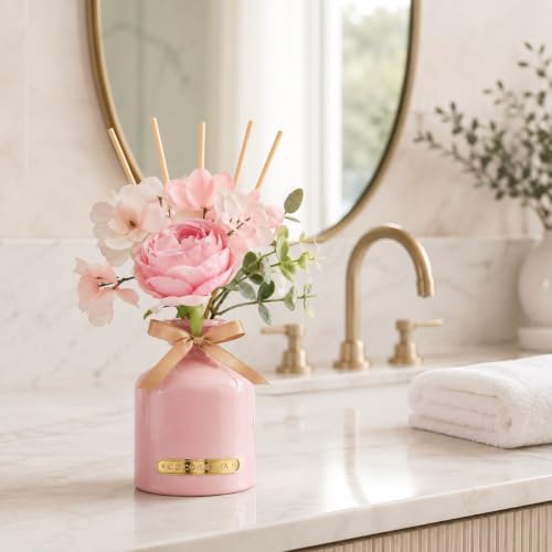 COCORRÍNA Flower Reed Diffuser Set, 6.7oz Sandalwood Rose Scented Oil Diffuser with Sticks, Long Lasting Home Fragrance for Bathroom, Bedroom, Living Room & Shelf Decor