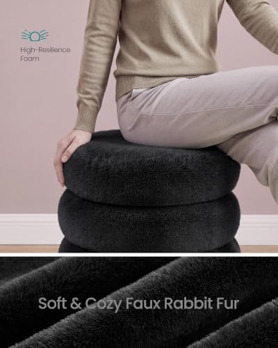 SONGMICS Round Ottoman with Storage, Vanity Stool, Plush Fabric
