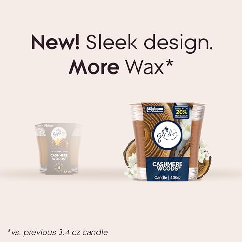 Glade 1-Wick Scented Candle Jar, Cashmere Woods, Air Freshener Infused with Essential Oils, 4.08 Oz, 3 Count