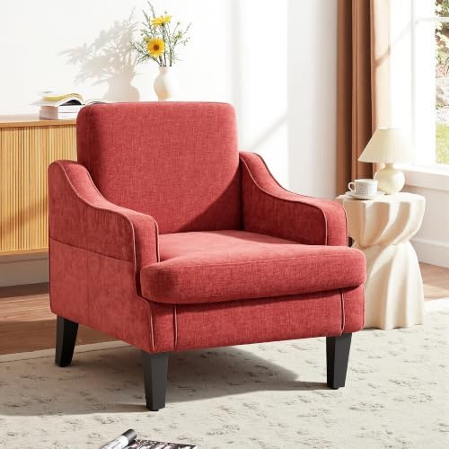 Set of 2 Accent Chair for Living Room,Mid-Century Arm Chair Chenille Fabric Living Room Chairs,Upholstered Reading Chair for Bedroom,Single Sofa Chair with Wood Legs for Apartment (Orange)