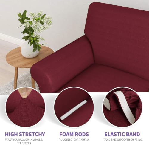 ZNSAYOTX Loveseat Covers High Stretchy Spandex Pet Friendly Sofa Slipcover 1 Piece Non Slip Couch Furniture Protection Covers (Wine Red, Loveseat)