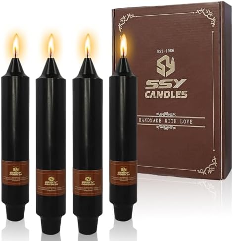 NJAO HOO Black Short Taper Candle 7 Inch Halloween Candlesticks Unscented Dripless Tapered Candle Set for Home Decor Wedding Party Dinner Candles, 4 Pack