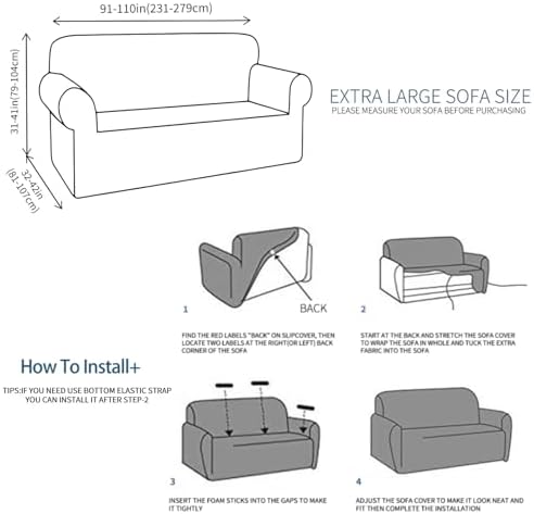 JIVINER Stretch Oversized Sofa Covers 1 Piece 4 Seater Couch Covers Jacquard Universal Sofa Slipcovers for Extra Large Funiture Protector for Kids, Pets (X Large, Light Gray Rhomb)