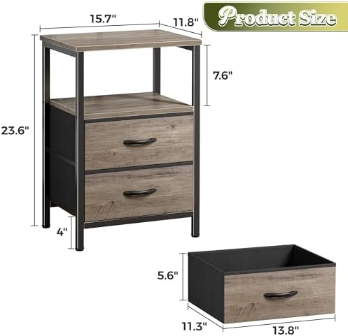 Huuger Night Stand Set of 2, Nightstand with 2 Drawers, Bedside Table