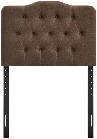 Modway Annabel Premium Linen Blend Twin Headboard in Cocoa - Soft Fabric Headboard Only with Diamond Button Tufting and 7 Height-Adjustable Positions