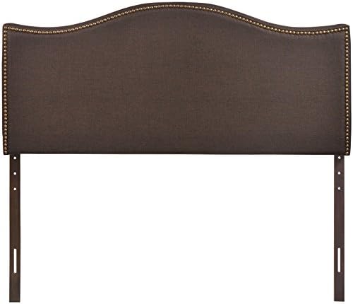 Modway Curl Upholstered Linen Fabric Queen Headboard Size With Nailhead Trim and Curved Shape in Dark Brown Fabric