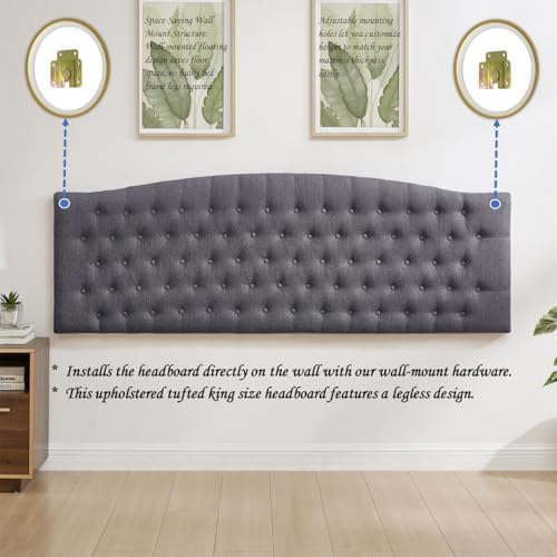 24KF Upholstered Tufted Button Linen Wall Mounted Headboard,Comfortable Fashional Headboard King/CA King Size, 6055-K-Dark Gray