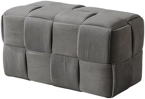 Cmishe 28" Rectangular Woven Corduroy Ottoman Footrest - Large Modern Entryway Bench & Bed End Stool, Sturdy Wood Frame, No Assembly (Grey-L)