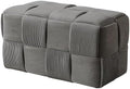 Cmishe 28" Rectangular Woven Corduroy Ottoman Footrest - Large Modern Entryway Bench & Bed End Stool, Sturdy Wood Frame, No Assembly (Grey-L)