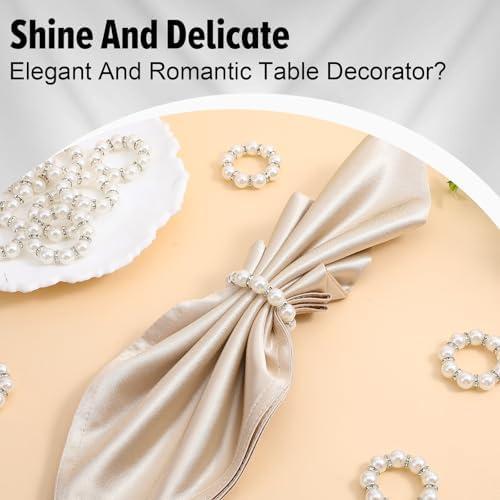 72Pcs Pearl Napkin Rings Imitation Pearl Ring Napkin Holder Delicate Silver Beaded Serviette Buckles for Wedding Christmas Dinner Banquet Decor Party Table Settings
