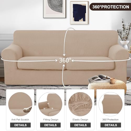 U-NICE HOME 3 Pieces Stretch Couch Cover Sofa Slipcover, Camel