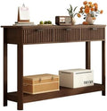 RUSTOWN Fluted Wood Console Table with 3 Drawers, 47.2" Boho Entryway Table