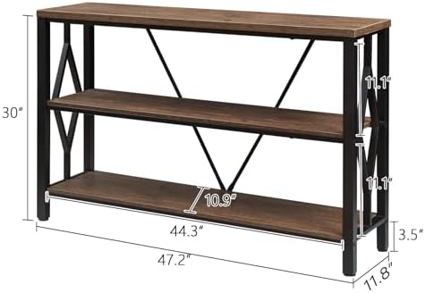 Sofa Console Table, Rustic Entry Table with 3 Tier Bookshelf,Brown 47 Inch