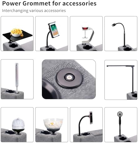Removable Sofa Armrest with Cup Holder, PU Leather Multifunctional Couch Caddy Storage Arm Rest with Power Wireless Charging Stand & LED Reading Light for Sofa Middle Seat Adjustable