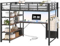 Loft Bed Full Size with L Shape Desk,4 Drawers,3-Tier Storage Shelves Metal Loft Bed Frame with Power Outlet and LED Lighted,No Box Spring Needed,Space-Saving,Noise Free (Brown & Black, Full Size)