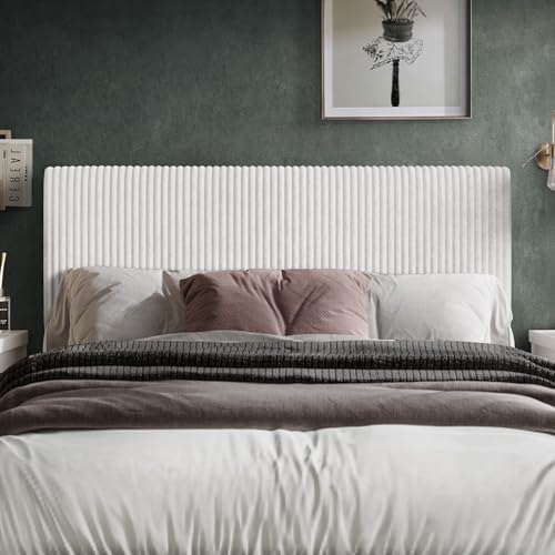 Twin Corduroy Velvet Upholstered Adjustable Headboard, White