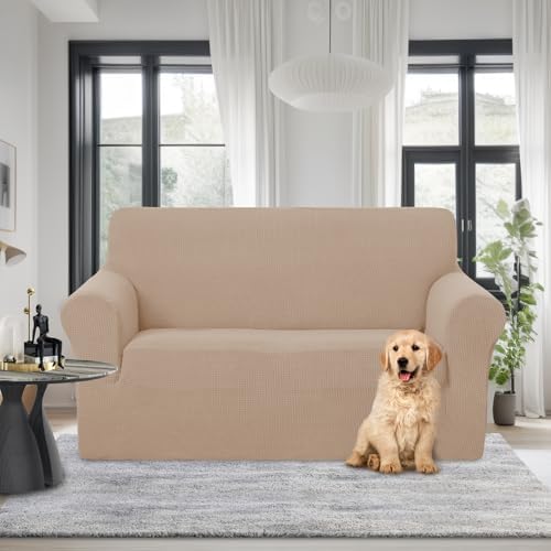 U-NICE HOME Loveseat Cover Stretch Couch Cover Sofa Slipcover, Camel