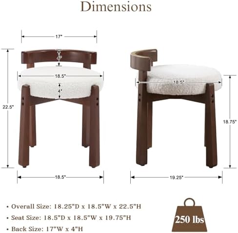 Ya-Home Modern Vanity Chair Upholstered Small Ottoman Footstool, Make Up Stool Sherpa Fabric with Backrest Wooden Frame for Living Room Bedrooms, 2PCS, White