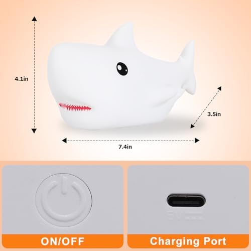 ZKLiLi Remote Shark Night Light, Cute Silicon Night Light, Nightlight with Remote，Portable Recharge Nightlight for Room,Funny Gifts Stuff （Remote Control）