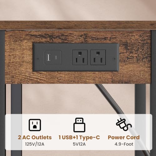 Tall Side Table with Charging Station, 30 Inch Tall End Tables Living Room