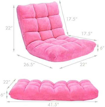S AFSTAR Cushioned Floor Chair, 14-Position Adjustable Padded Lazy Recliner with Comfortable Back Support and Skin-Friendly Cover, Great for Reading, Playing Game, Meditating (Delightful Pink)