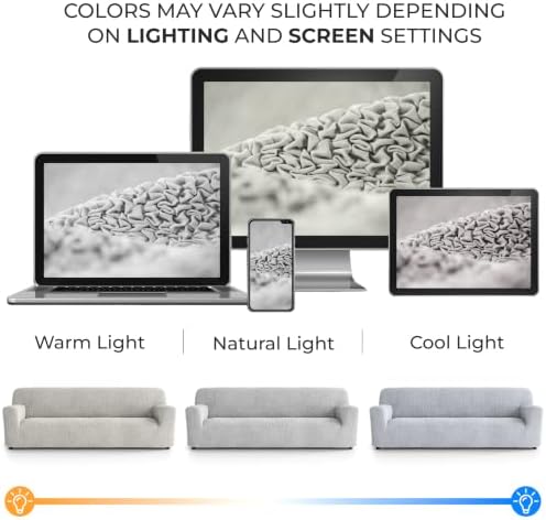 PAULATO Premium Stretch Couch Covers for Sofa - Sofa Chair Cover Washable, Dogs & Pets Friendly - Elastic Polyester Loveseat Slipcovers - Non-Slip Love Seat Couch Covers - Light Grey (86"-120" Wide)
