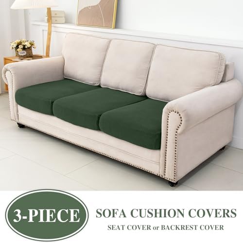 LA MEACK Couch Cushion Covers Seat Cushion Cover Stretch Couch Cover Separate Sectional Sofa Slipcovers Furniture Protector(3 Pieces for Seat or Sofa Backrest, Green)