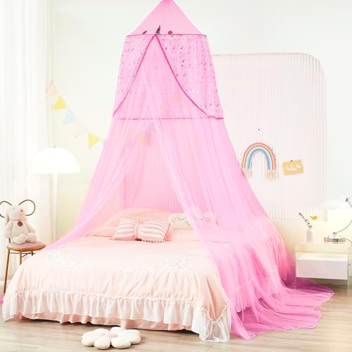 Bed Canopy for Girls, Unicorn Princess Bed Canopy Bedroom Accessories Decor,Girls Mosquito Net Dome Canopy for Twin to King Size Bed