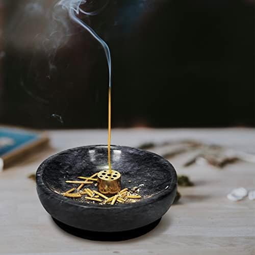 Vrupin Natural Marble Incense Burner, Handmade Incense Stick Incense Burner Reflux Burner, Ideal for use in Meditation, Incense Smokers and Decoration. (Black)