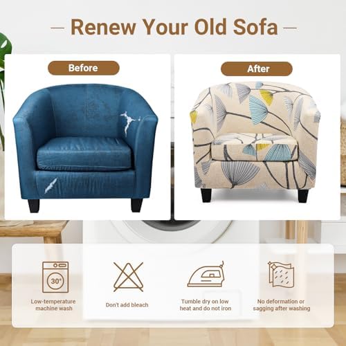 Barrel Chair Slipcovers, 1-Piece Beige/Grey Club Chair Covers Slipcover 2 Pack, Removable Couch Furniture Protector Round Soft Armchair Sofa Cover for Bar Living Room Bedroom Hotel Counter