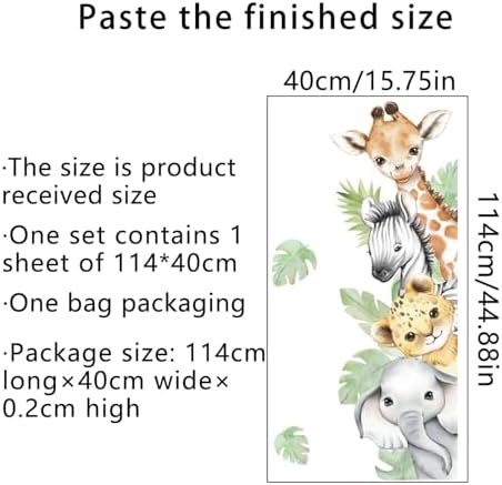 44.88x 15.75 Inch Watercolor Animal Wall Decals Jungle Animal Wall Stickers Tiger Elephant Giraffe Removable Peel and Stick Wall Decals for Nursery Playroom Bedroom Classroom Kindergarten Wall Decor