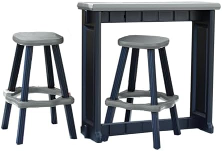 Single Bar Set Includes 2 Barstools Deep Grey Top & Black Base Ideal for Patio Hot Tub Area Backyard Durable WeatherResistant Design Easy Nohardware Assembly Proudly Made in USA
