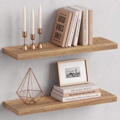 Elm Floating Shelves 24 Inch, Wooden Wall Shelves for Bathroom