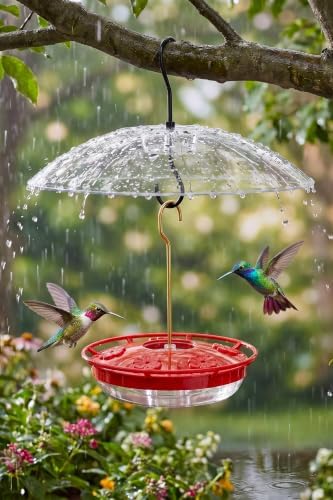 FEED GARDEN Hummingbird Feeder with Rainproof Dome, 16oz Nectar Feeder 11.8" Rain Guard Weatherproof Ant Moat Easy Fill & Clean Hanging Leak-Proof BPA-Free
