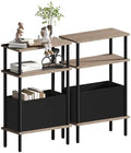 Narrow Side Table with Fabric Basket, Set of 2 End Table for Small Spaces, Slim Nightstand with 3-Tier Storage Shelf, Sofa Beside Table, for Living Room, Bed Room, Natrual Walnut