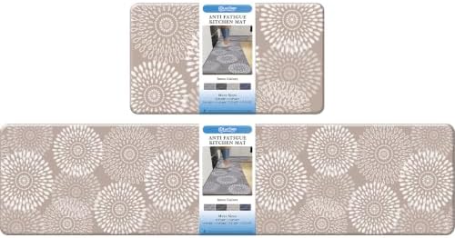 LuxStep Kitchen Mats for Floor,0.40 inch Cushioned Rug Anti-Fatigue Mats for Kitchen Decor Accessories,Waterproof Non-Slip Mats and Rugs Set for Office,Laundry 17.3"×29"+17.3"×47",Khaki