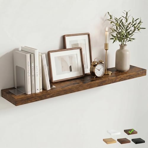 48 Inch Floating Shelves for Wall, 8"D Wood Storage Shelves, Brown Finish
