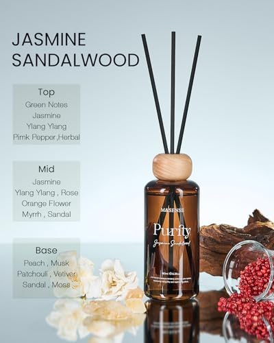 M&SENSE Reed Diffuser, Jasmine Sandalwood, 6.3 oz Natural Essential Oil