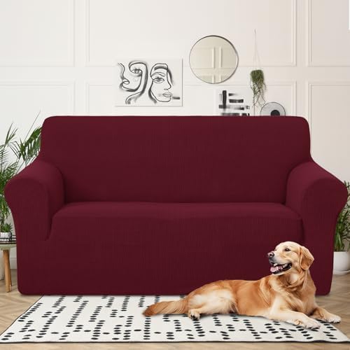 U-NICE HOME Oversized Stretch Loveseat Couch Cover, Burgundy