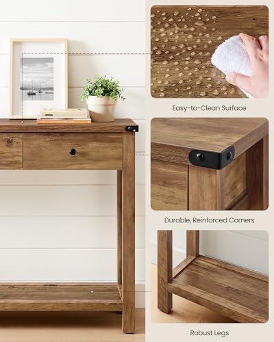 VASAGLE 47.2" Narrow Console Table with 3 Drawers and Open Storage Shelf