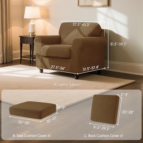 SUBRTEX 3 Pieces Stretch Sofa Slipcover Sets Couch Cover Sets Backrest Cushion Covers Furniture Protector Collection Set for Oversize Sofa Loveseat Chair Slip Covers(Small, Coffee)